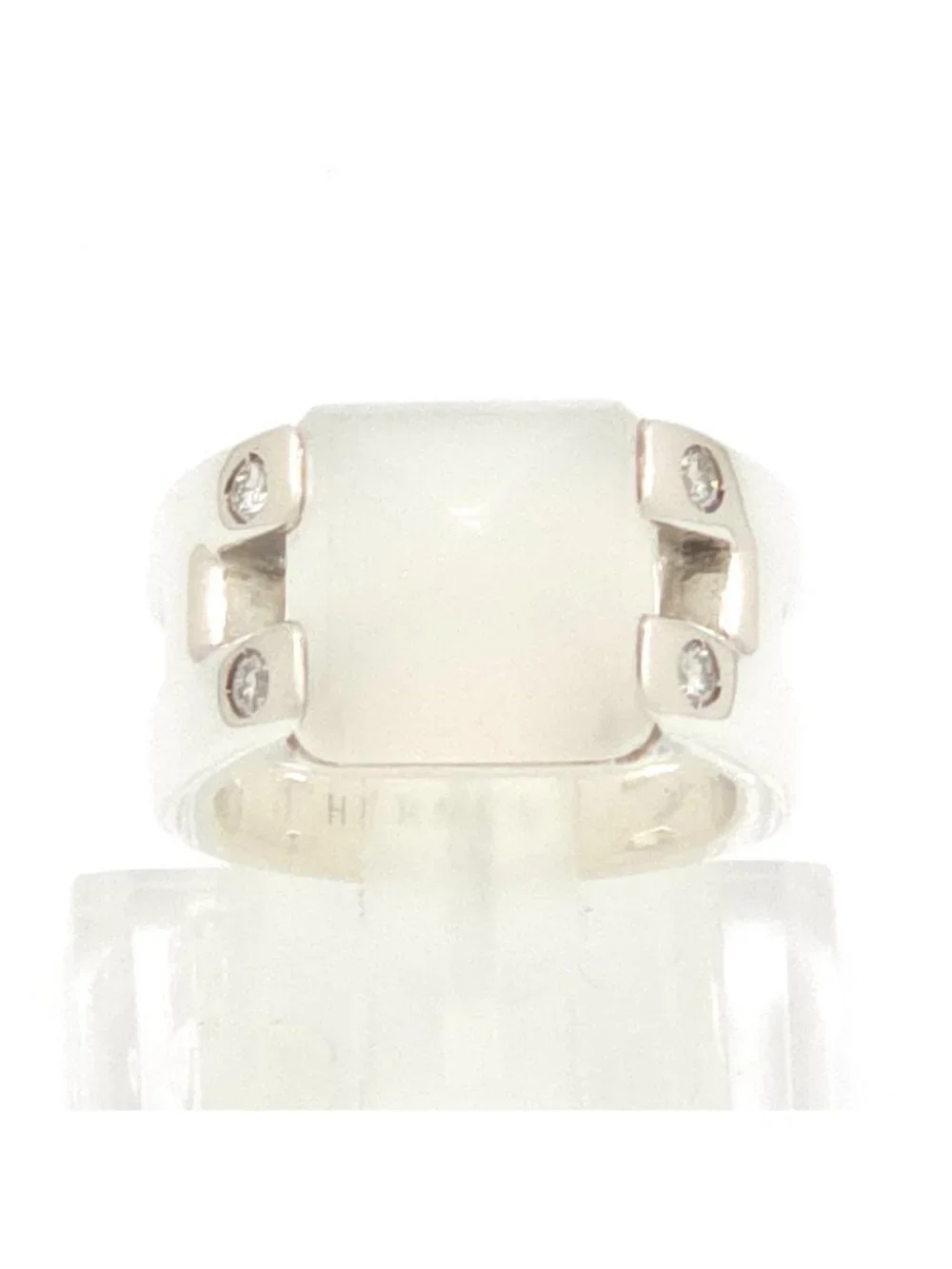 Hermes Medor Ring 51 Moonstone Diamond Sterling Silver Vintage